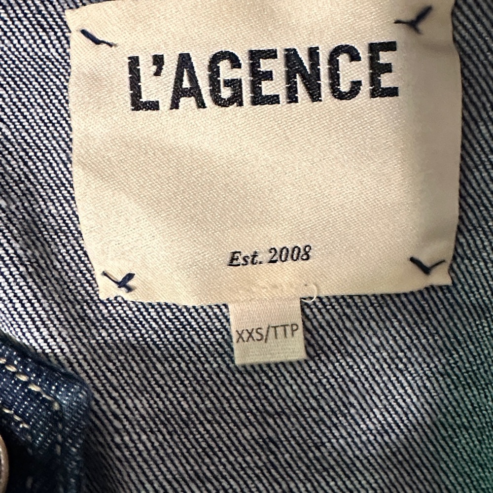 NWOT L’AGENCE Yari Collarless Jean Jacket in color Bishop MSRP $498 (XXS) - Picture 6 of 14